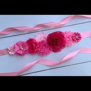 Pink and Hot Pink Maternity Sash Flower Belt